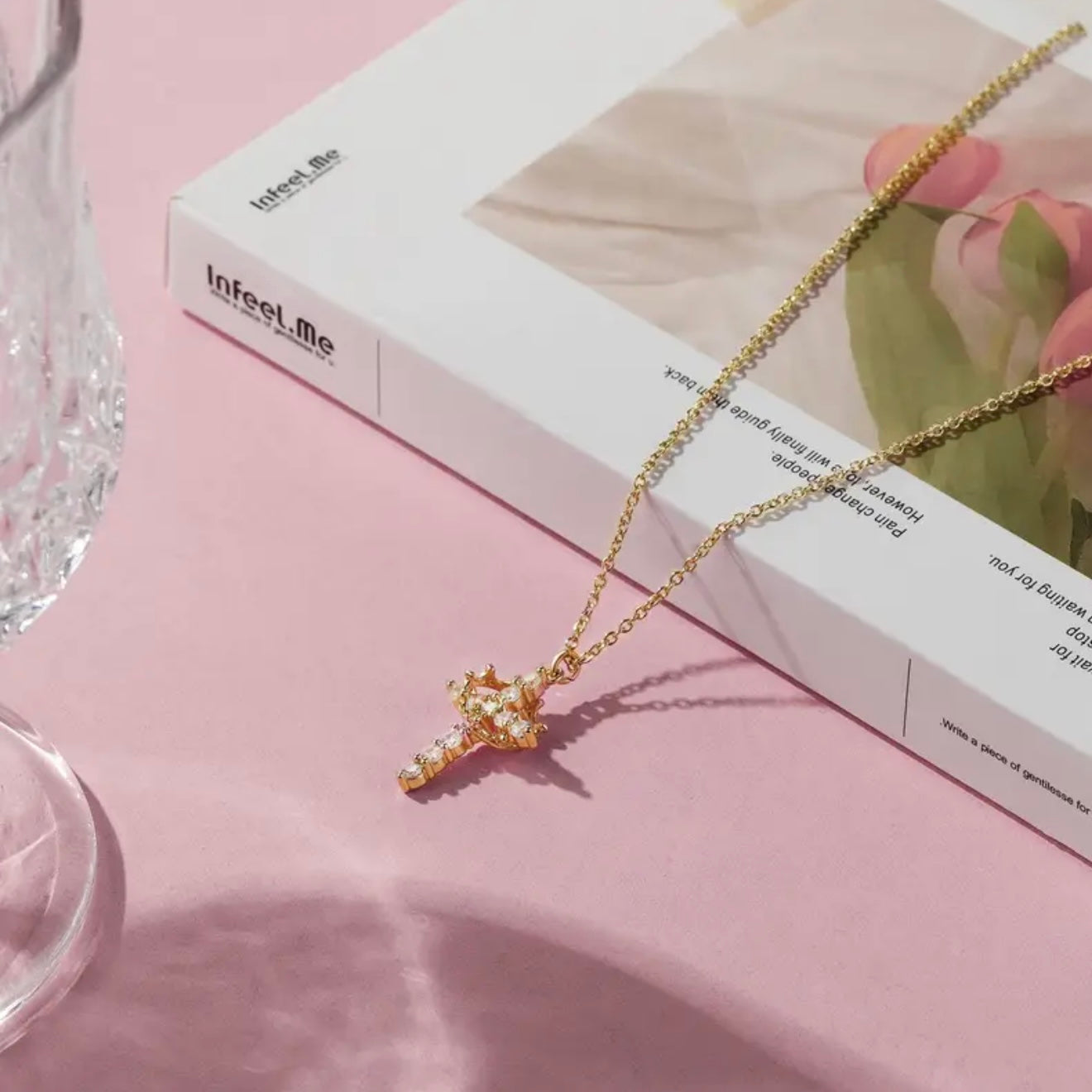 Crowned Cross Chain 18k Gold Plated