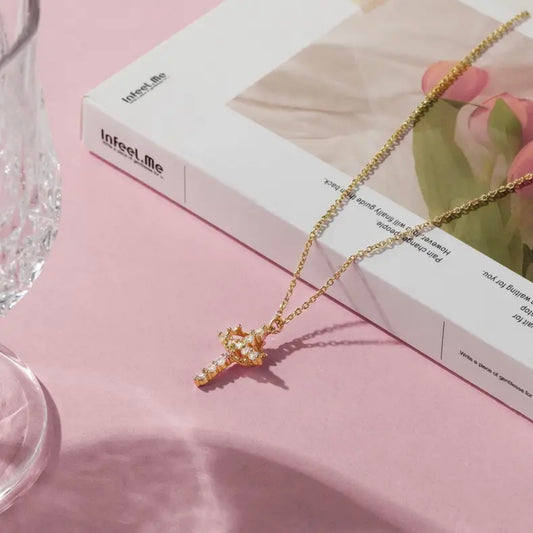 Crowned Cross Chain 18k Gold Plated