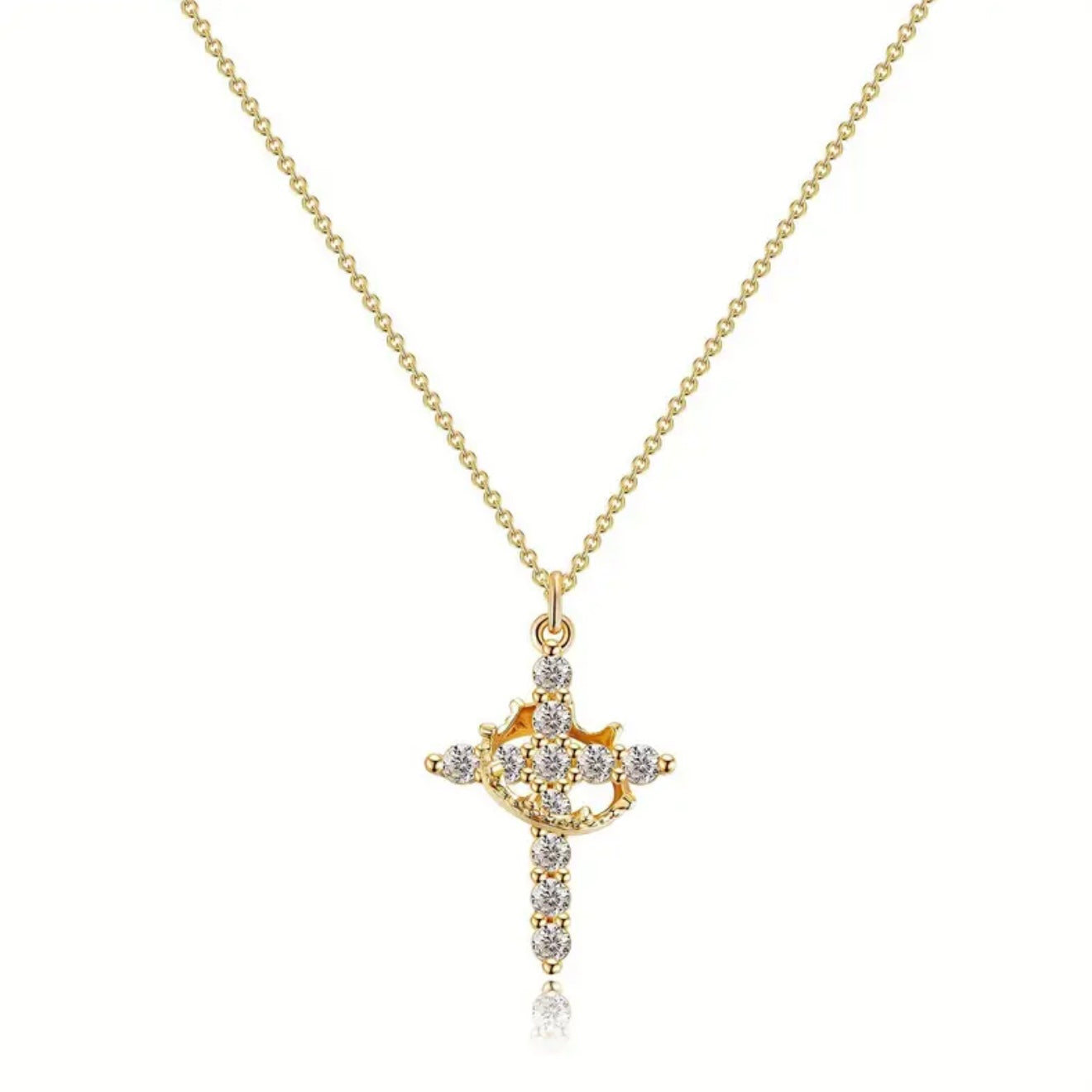 Crowned Cross Chain 18k Gold Plated