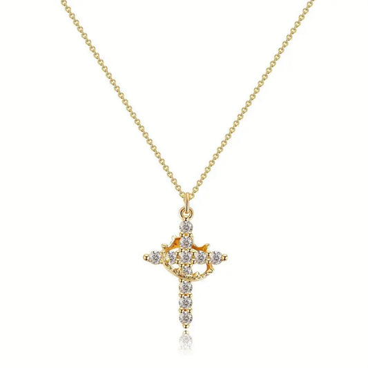 Crowned Cross Chain 18k Gold Plated