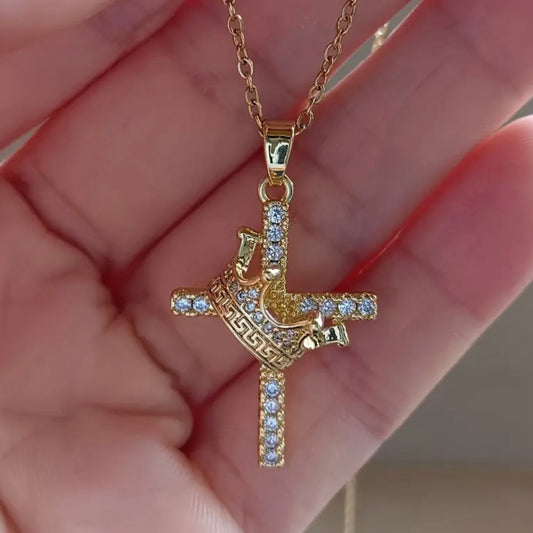 Crowned Cross Chain 18k gold Plated (Mens)